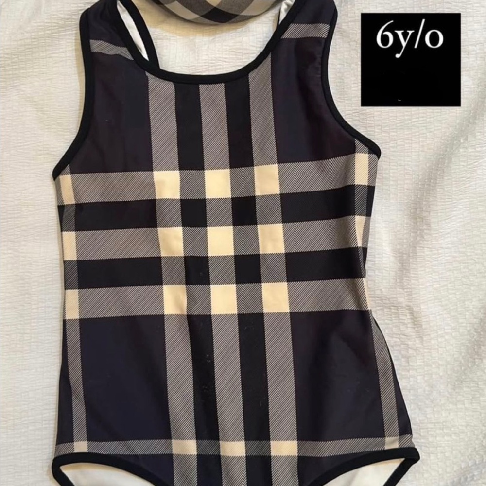 Plaid One-Piece Swimsuit with headband